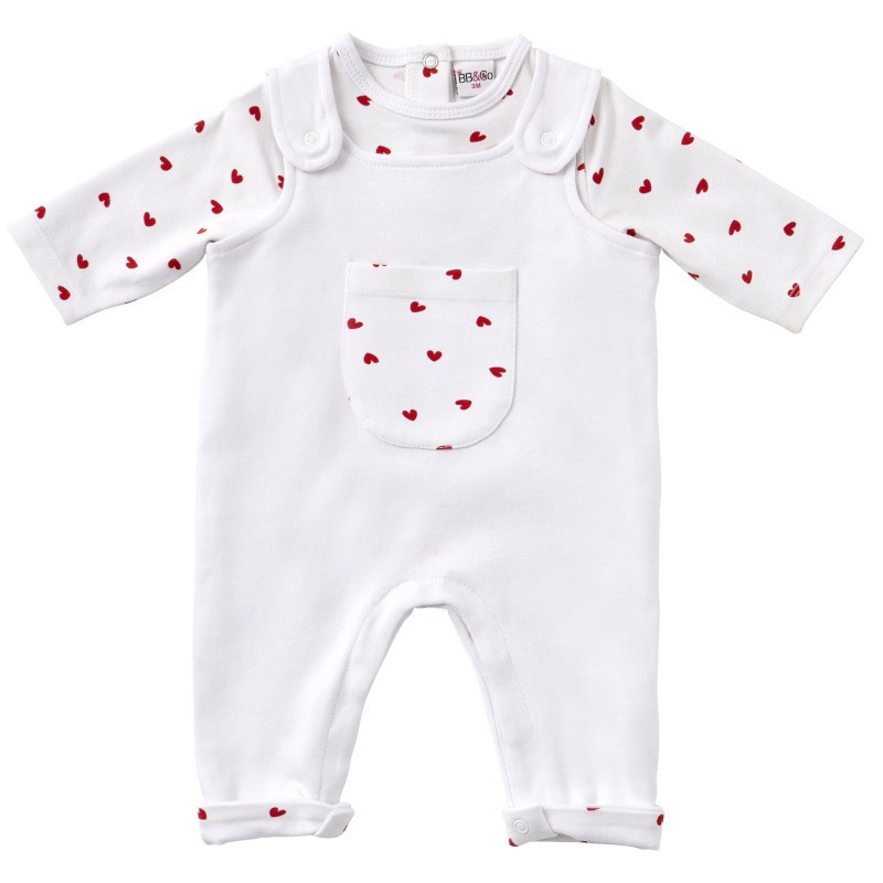 Ensemble tee-shirt + salopette 6m Cœur BB&CO Ma petite layette