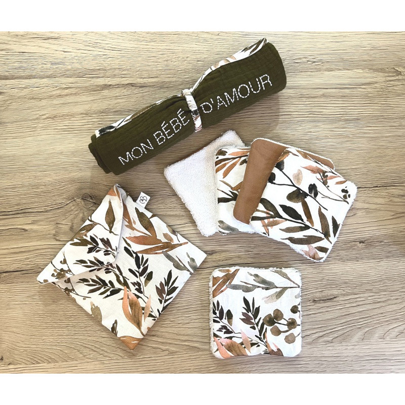 Lot de 5 lingettes lavables + pochette BB&CO Caramel Forest