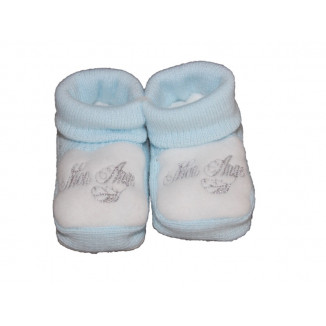 Chaussons tricot naissance "Mon Ange" LES CHATOUNETS Bleus
