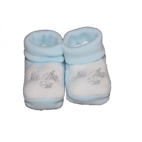 Chaussons tricot naissance "Mon Ange" LES CHATOUNETS Bleus