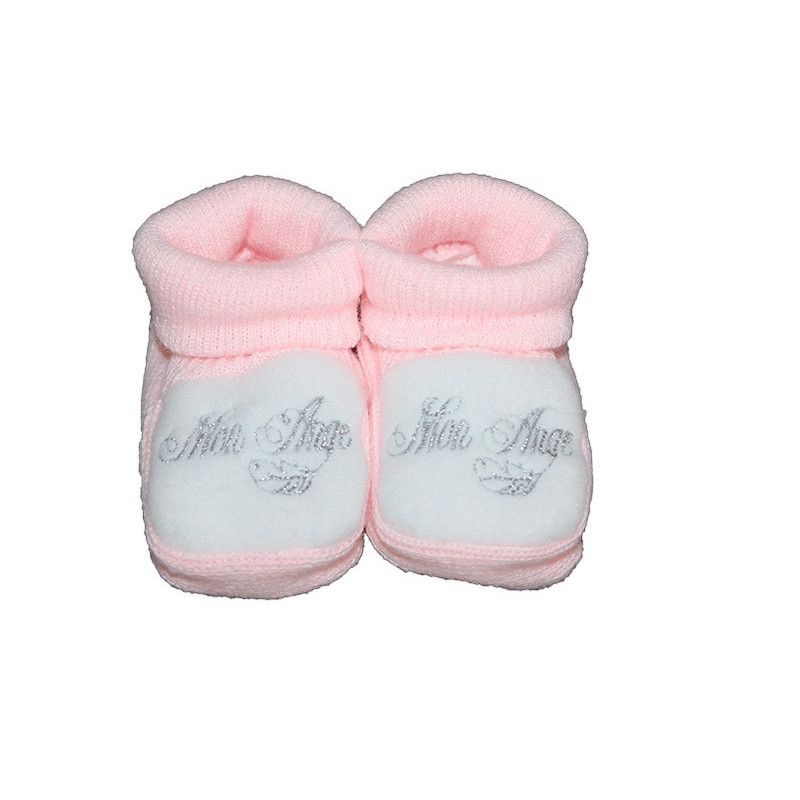 Chaussons tricot naissance "Mon Ange" LES CHATOUNETS Rose