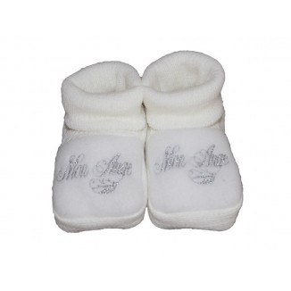 Chaussons tricot naissance "Mon Ange" LES CHATOUNETS Blanc