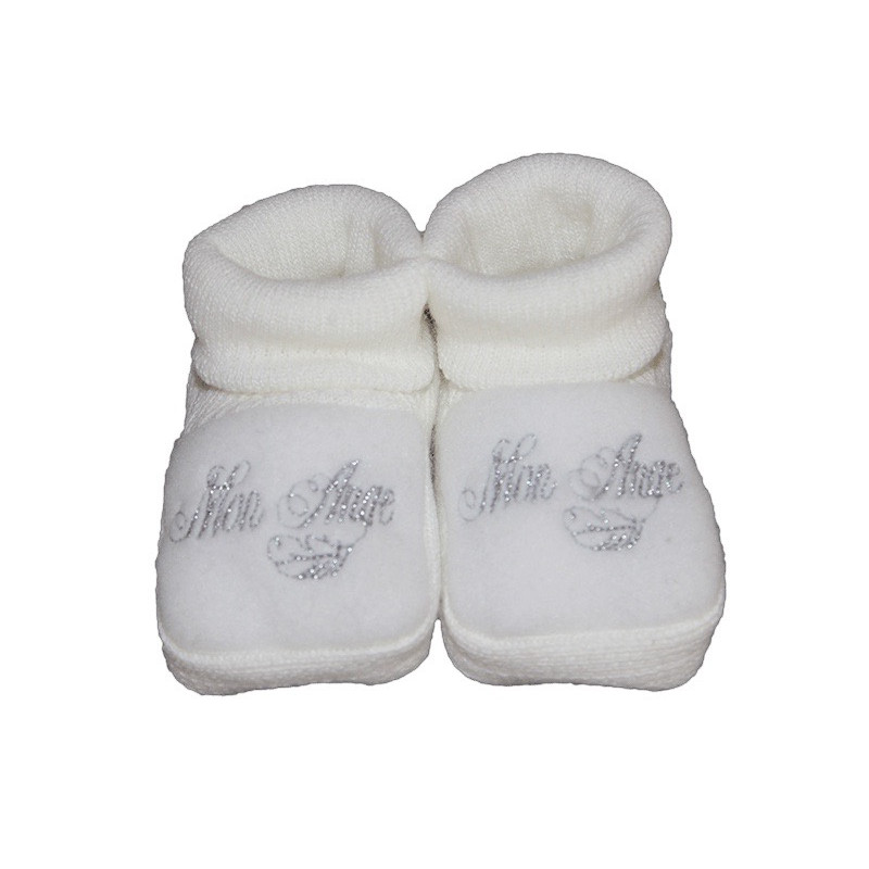 Chaussons tricot naissance "Mon Ange" LES CHATOUNETS Blanc