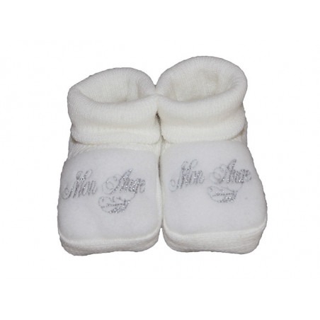 Chaussons tricot naissance "Mon Ange" LES CHATOUNETS Blanc