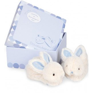 Chaussons avec hochet Lapin Bonbon DOUDOU ET COMPAGNIE Bleus