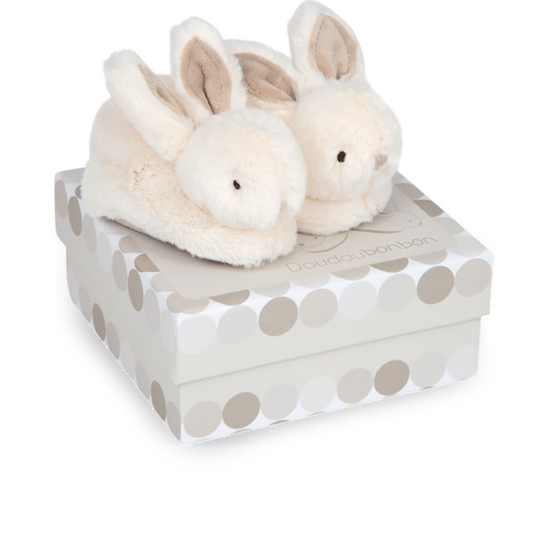 Chaussons avec hochet Lapin Bonbon DOUDOU ET COMPAGNIE Taupe