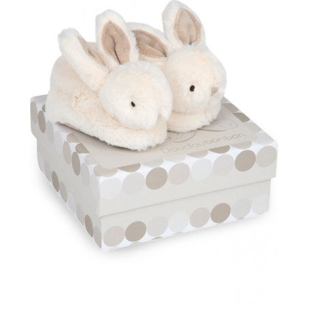 Chaussons avec hochet Lapin Bonbon DOUDOU ET COMPAGNIE Taupe