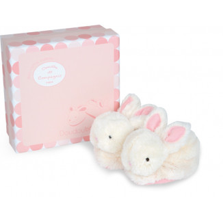Chaussons avec hochet Lapin Bonbon DOUDOU ET COMPAGNIE Roses