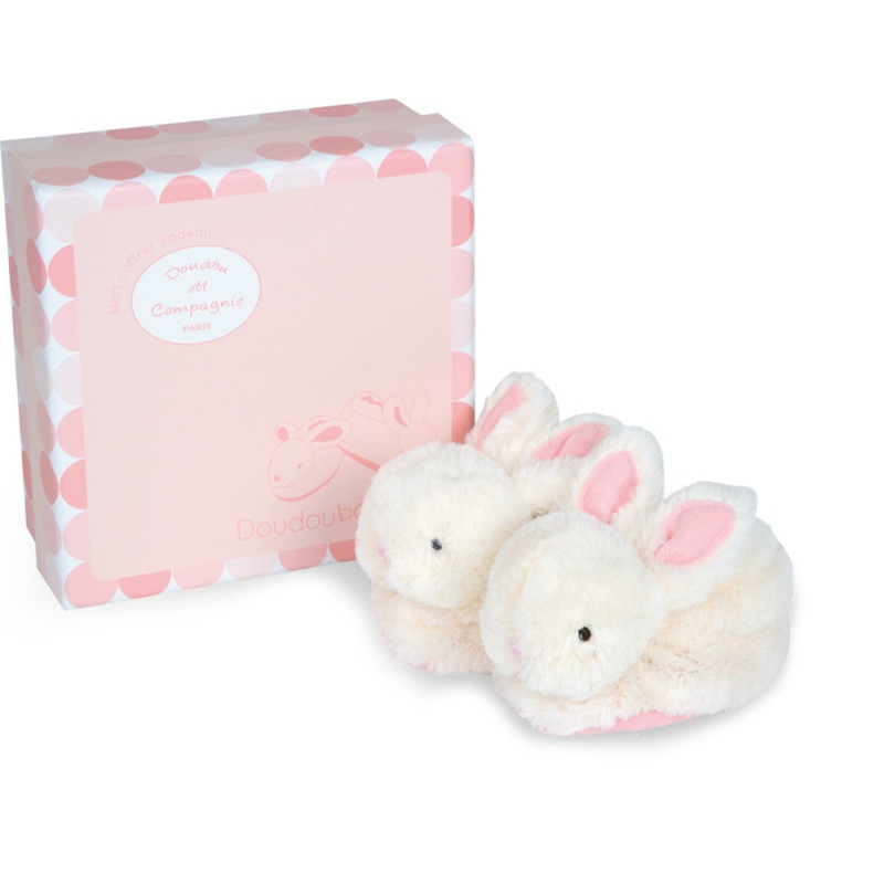 Chaussons avec hochet Lapin Bonbon DOUDOU ET COMPAGNIE Roses
