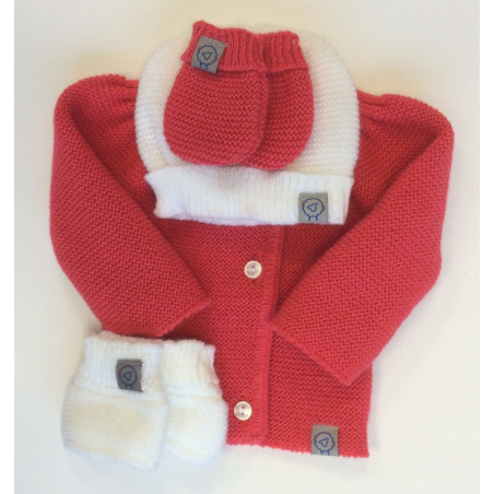 Lot de naissance en tricot 0-1m MLT Framboise et blanc