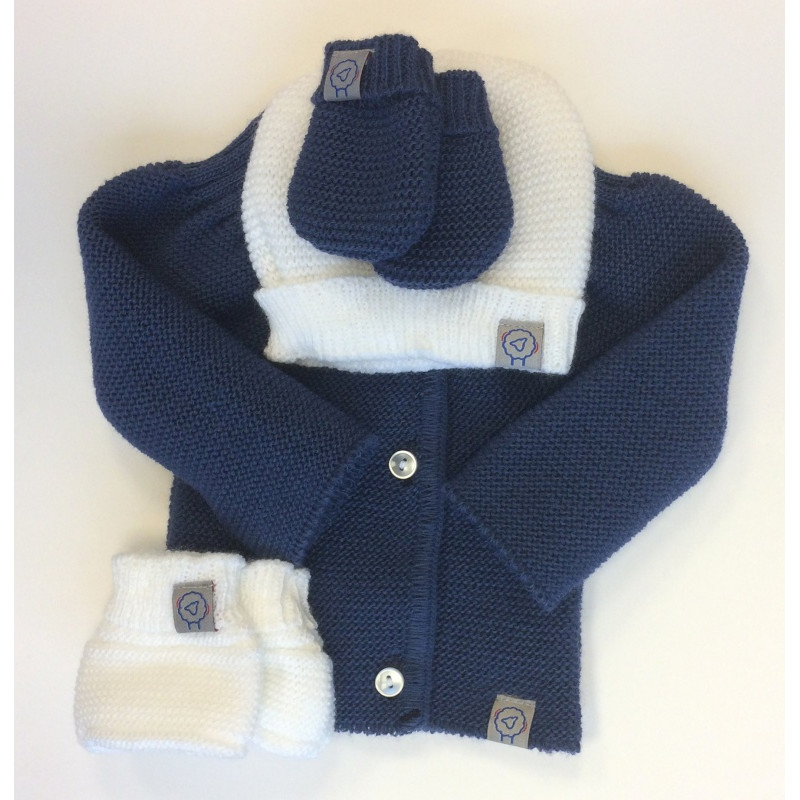 Lot de maternité en tricot 0-1m MLT Bleu nuit et blanc