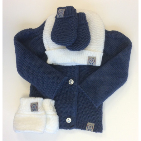 Lot de maternité en tricot 0-1m MLT Bleu nuit et blanc