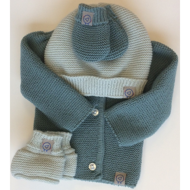 Lot de naissance en tricot 0-1m MLT Gris vert/Vert d'eau