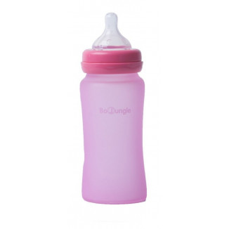 Biberon thermosensible en verre et silicone 240ml BO JUNGLE Rose