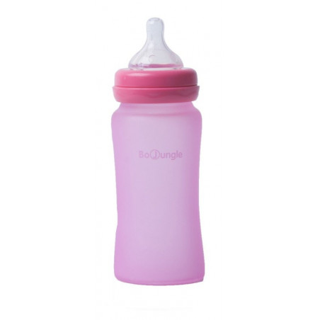 Biberon thermosensible en verre et silicone 240ml BO JUNGLE Rose