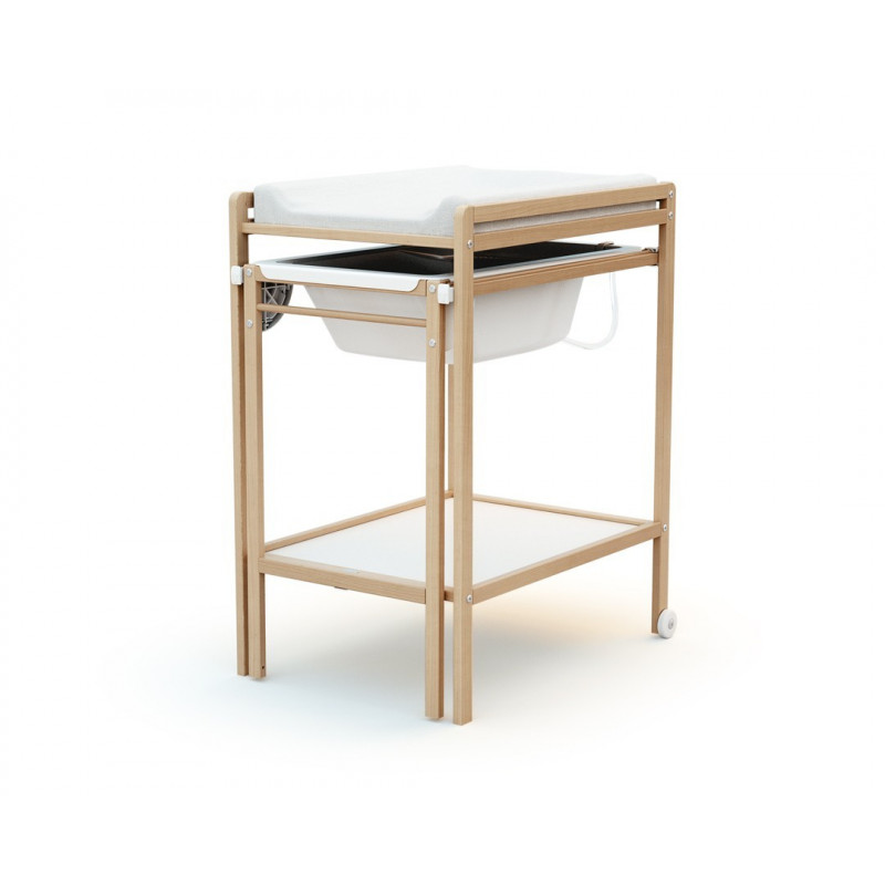 Table à langer coulissante avec baignoire AT4 Hêtre verni