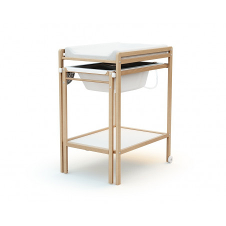 Table à langer coulissante avec baignoire AT4 Hêtre verni