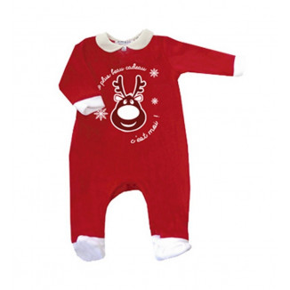 Pyjama en velours brodé "le + beau cadeau" 12m BB&CO rouge noel