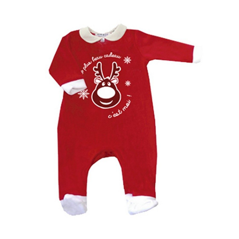 Pyjama en velours brodé "le + beau cadeau" 12m BB&CO rouge noel