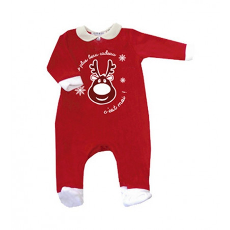 Pyjama en velours brodé "le + beau cadeau" 12m BB&CO rouge noel